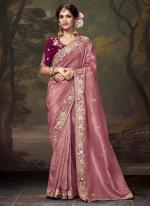 Fancy Pink Party Wear Embroidery Work Saree